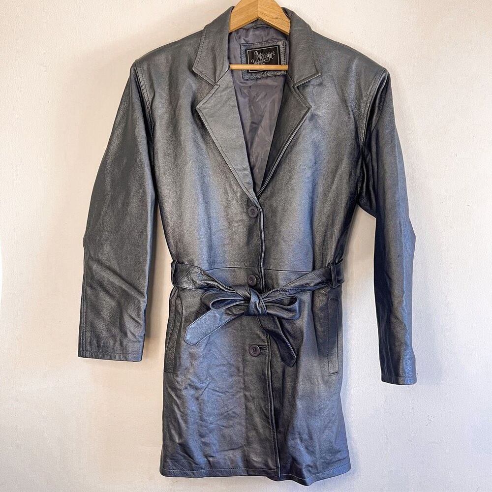 Vintage Midnight Velvet Silver/Blue Leather Coat Size‎ L